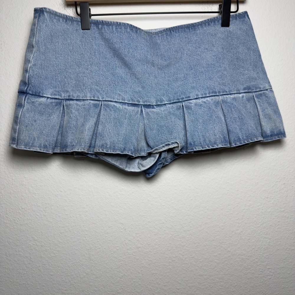 Lioness Revolve Women Miracle Micro Mini Skirt Skort Denim Blue Pleated‎ Y2K - Picture 6 of 10